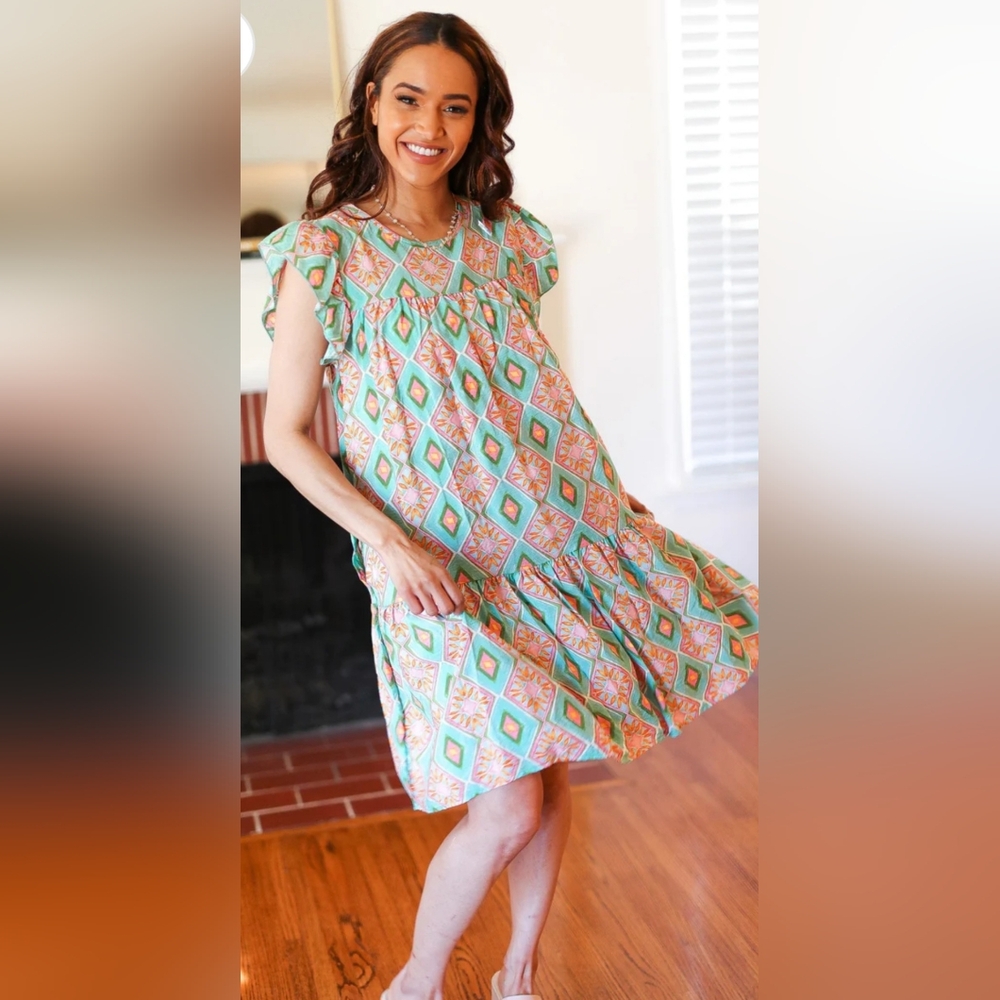Haptics Geo Boho Print Yoke Poplin Dress